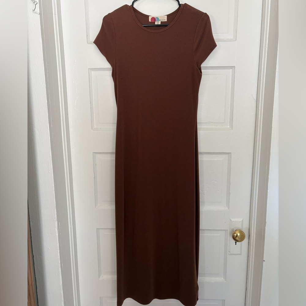 Free People Good Feels Slim Midi Dress in Chocolate Love
